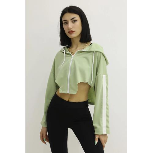 KAPSONLU YAN DEKOLTELI SWEAT YESIL - P-019669