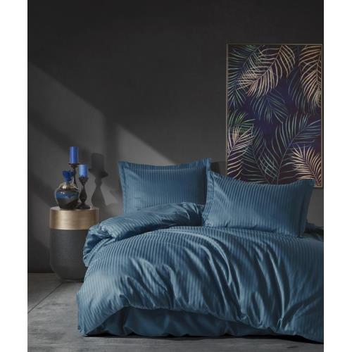 COTTON BOX ÇIFT KIŞILIK SATEN NEVRESIM TAKIMI ELEGANTE STRIPE MAVI