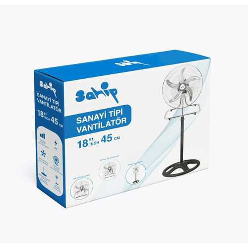 3İN1 KULLANIM 18 İNÇ 45 CM SANAYİ TİPİ AYAKLI VANTİLATÖR 5-METAL PERVANE 3-KADEME HIZ 75WY:150CM FAN