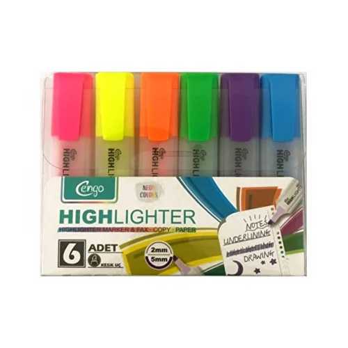 CENGO NEON RENK FOSFORLU KALEM SETİ 6 LI