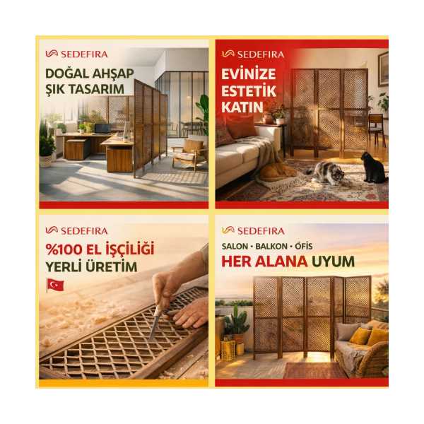 SEDEFİRA AHŞAP PARAVAN SEPARATÖR ODA BÖLÜCÜ DEKORATİF AHŞAP ODA AYIRICI
