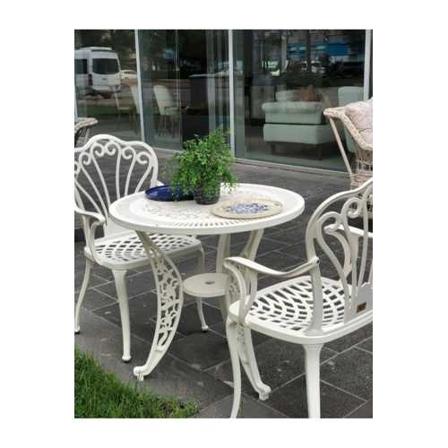 ISTANBUL MODEL FERFORJE GÖRÜNÜMLÜ 60 CM ÇAP PLASTİK MASA VE SANDALYE BALKON TAKIM 2 SANDALYE 1 MASA