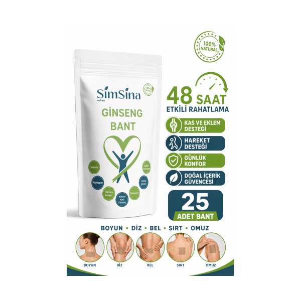 SİMSİNA GİNSENG AĞRI BANDI 25 ADET – GİNSENG BANT – DİZ, BEL, BOYUN