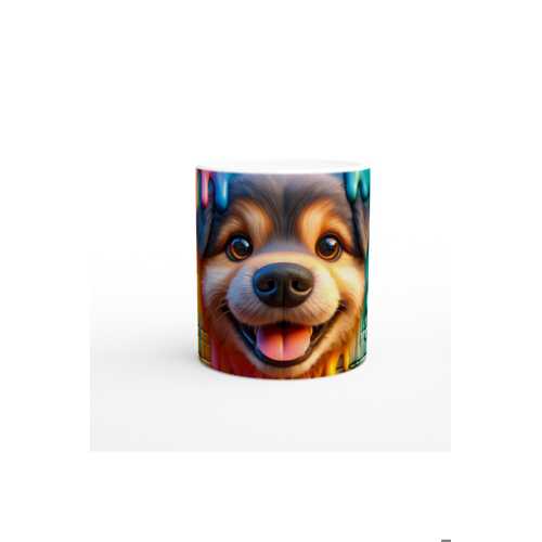 RENKLİ DAMLAYAN DUVAR VE NEŞELİ KÖPEK TEMALI BASKILI KUPA BARDAK