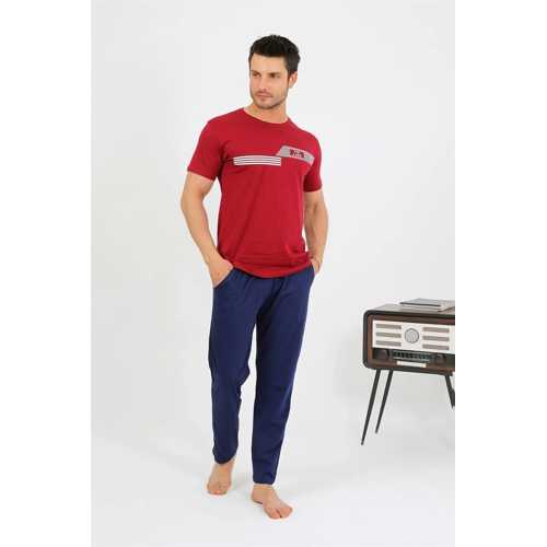 ERKEK PAMUK KISA KOL PIJAMA TAKIM BORDO