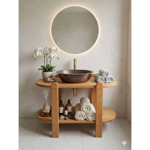 SCANDİNAVİAN VANİTY CONSOLE, MİNİMALİST VESSEL SİNK STAND, EL YAPIMI AHŞAP BATHROOM FURNİTURE