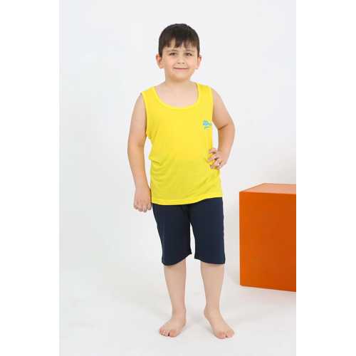 ERKEK ÇOCUK SIFIR KOL ŞORTLU SARI PENYE PIJAMA TAKIMI