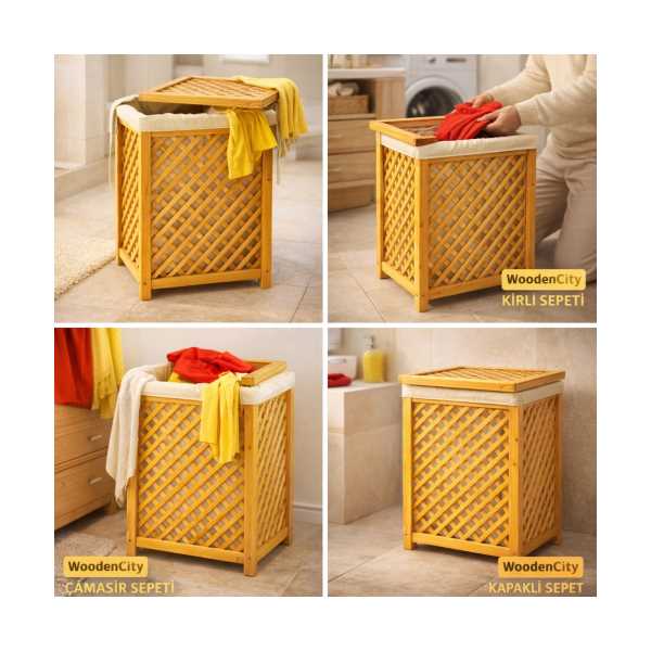 WOODEN CİTY ÇAMAŞIR SEPETİ KİRLİ SEPETİ KAPAKLI SEPET 