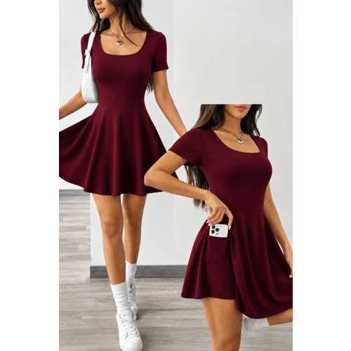 KADIN KISA KOLLU KARE YAKALI CEP DETAYLI DALGIÇ ELBISE TULUM