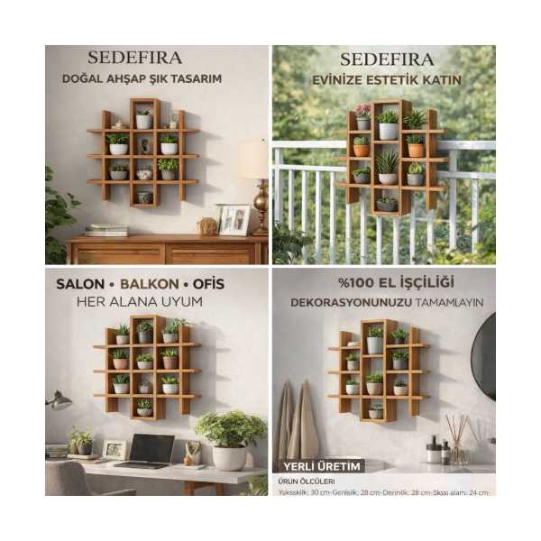 SEDEFİRA AHŞAP KAHVE RAFI – ÇAY & KAHVE BARDAĞI TUTUCU, MUTFAK VE BANYO İÇİN DEKORATİF AHŞAP RAF