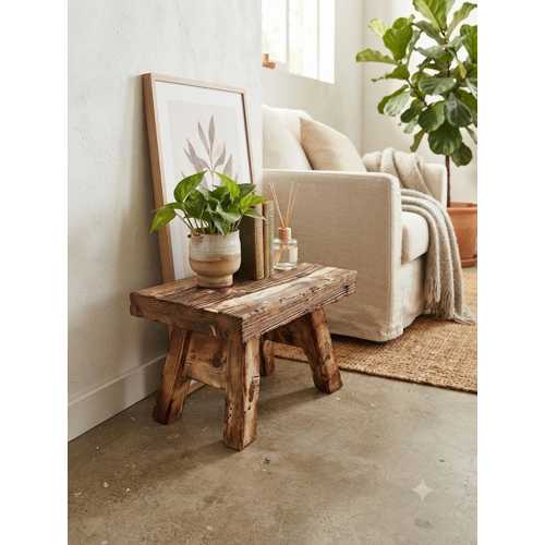 EL YAPIMI RUSTİK AHŞAPEN TABURE | BURNT AHŞAP PLANT STAND, ÇİFTLİK EVİ DECOR NATURAL OİL FİNİSH