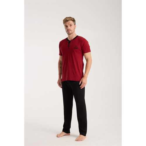 ERKEK BORDO DÜĞMELI YAKA KISA KOL PIJAMA TAKIMI