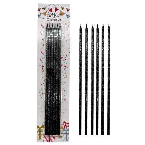 BRŞ MUM İNCE 25CM SİMLİ PARILTILI SİYAH 6LI