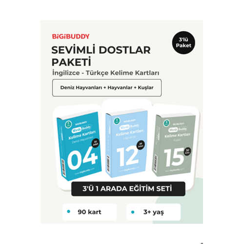 WORDSBUDDY ÇOCUKLAR İÇIN TÜRKÇE İNGILIZCE SEVIMLI DOSTLAR PAKETI 90 KART 3'LÜ SET (CIHAZ HARIÇ)
