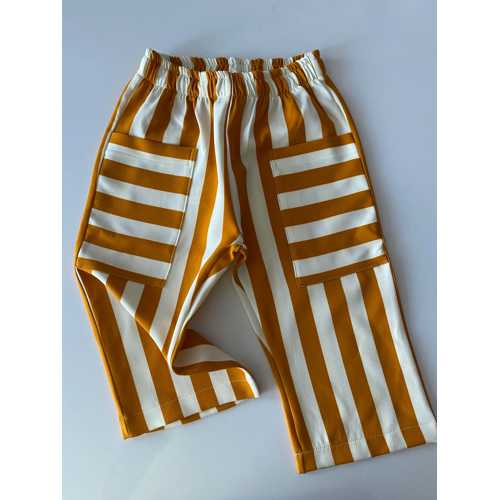 TUBİBEBE HARDAL ÇİZGİLİ CEPLİ KREP PANTALON