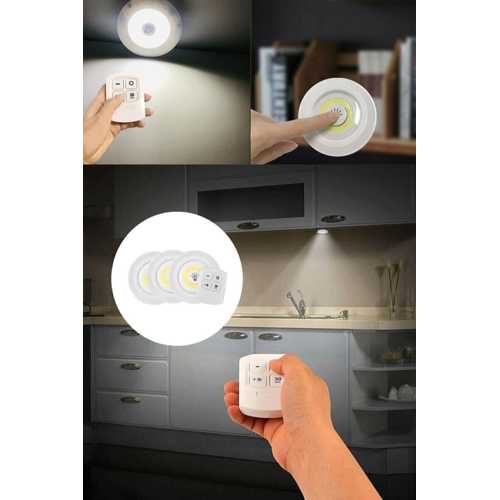 UZAKTAN KUMANDALI 3 LÜ SPOT LED LAMBA KABLOSUZ PILLI IŞILDAK DOLAP IŞIĞI MUTFAK RAFI IŞIĞI