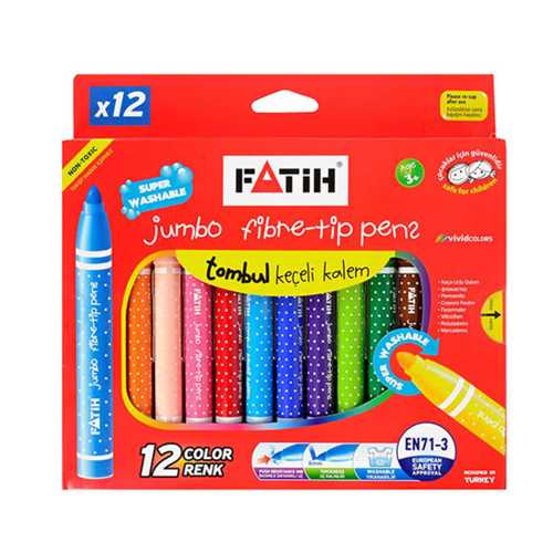FATİH KEÇELİ BOYA KALEMİ JUMBO YIKANIR 12 RENK