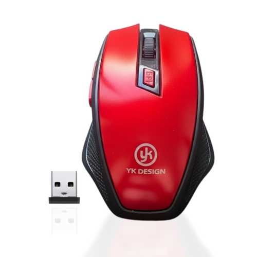 KIRMIZI RENKLİ BAŞ PARMAK DESTEKLİ ERGONOMİK SESSİZ KABLOSUZ MOUSE – USB ALICILI, OFİS VE OYUN İÇİN 