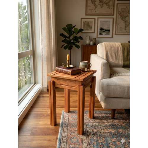 MASİF AHŞAP YAN SEHPA, RUSTİK NATURAL FİNİSH BEDSİDE ACCENT TABLE, SLOW DECOR