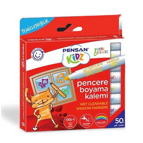 PENSAN MARKÖR KİDZ TEMİZLENEBİLİR 8 RENK PENCERE