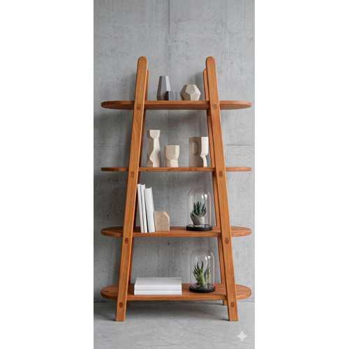 MASİF AHŞAP OVAL RAF LADDER RACK, NATURAL DYES, SUSTAİNABLE BOOKRAF HOME FURNİTURE, SLOW DECOR