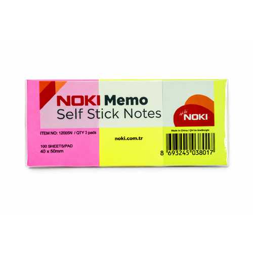 NOKİ MEMO 40X50 KARIŞIK NEON YAPIŞKANLI NOT 3LÜ