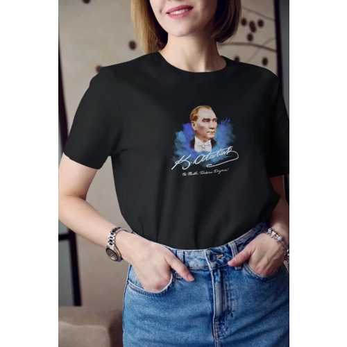 UNISEX BISIKLET YAKA BASKILI OVERSIZE T-SHIRT - SIYAH