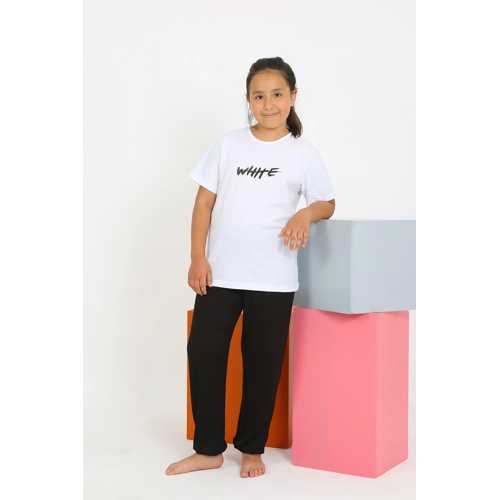 KIZ ÇOCUK KISA KOL BEYAZ PENYE PIJAMA TAKIM