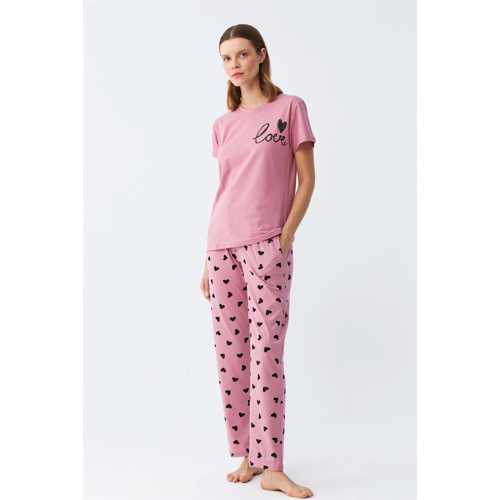 KADIN SOMON KALP DESENLI KISA KOLLU PENYE PIJAMA TAKIMI