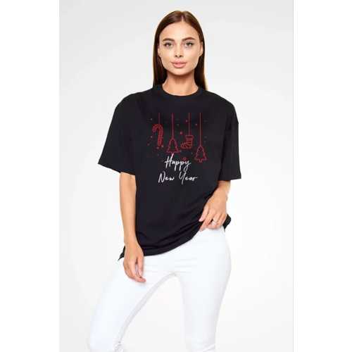 UNISEX BISIKLET YAKA BASKILI OVERSIZE T-SHIRT - SIYAH