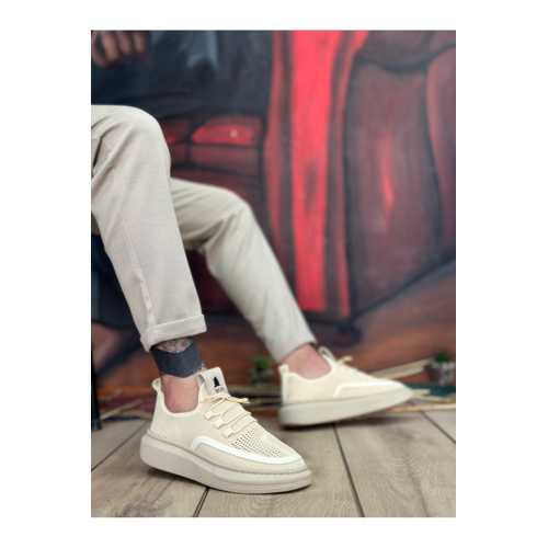 BA0375 ÖZEL ÖRME TRİKO TARZ KREM RENK SPOR AYAKKABI