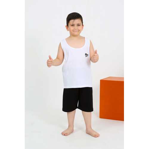 ERKEK ÇOCUK SIFIR KOL ŞORTLU BEYAZ PENYE PIJAMA TAKIMI