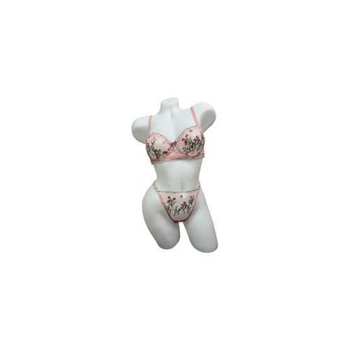 PEMBE BALENLİ ÇİÇEKLİ DANTELLİ SÜTYEN TAKIMI