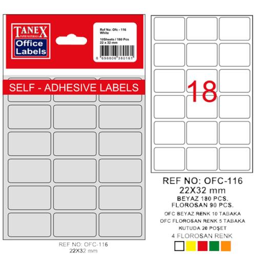 TANEX OFİS ETİKETİ 22X32MM OFC -116 BEYAZ