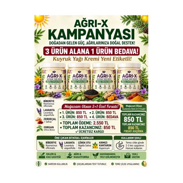 AGRI-X KUYRUK YAĞI MASAJ YAĞI ( 210 ML. )   3 ALANA  4. KREM BEDAVA 