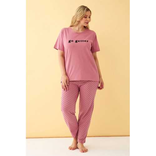 KADIN SOMON GO GETTER YAZILI BÜYÜK BEDEN PIJAMA TAKIMI