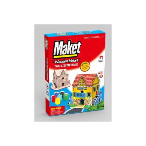 MAKETİX 3D AHŞAP BOYAMA SETİ TAŞ EV 9786 + MESAKADEMİ OYUN SETİ HEDİYELİ