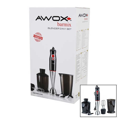 AWOX BARMİX  3İN1  BLENDER SETİ  ÇELİK 2Lİ MİKSER   ÇELİK RONDO BIÇAK   ÇELİK 4 KANATLI BIÇAK   1000