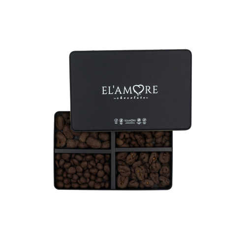 ELAMORE ÇIKOLATA ŞEKER ILAVESIZ, GLÜTENSIZ, VEGAN MIX BITTER ÇIKOLATA - BÜYÜK METAL KUTU, 400 GR