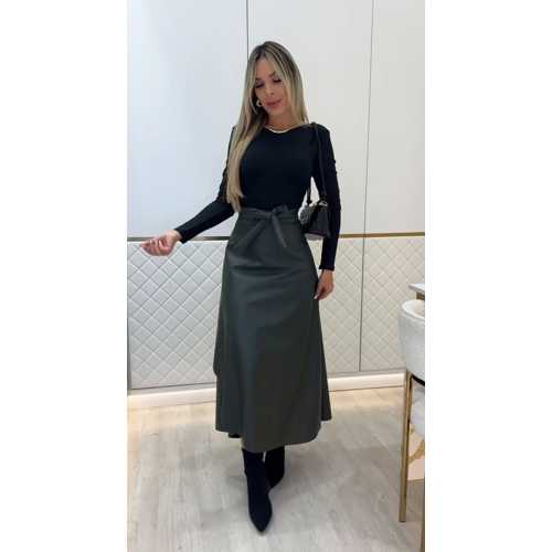 KADIN BELDEN KUŞAKLI UZUN DERI ETEK