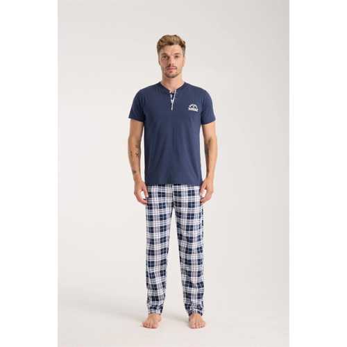 ERKEK LACIVERT DÜĞMELI YAKA KISA KOL PIJAMA TAKIMI