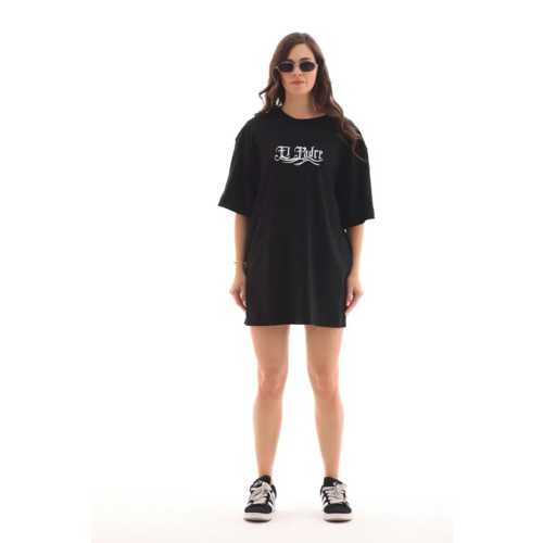 UNISEX BISIKLET YAKA BASKILI OVERSIZE T-SHIRT - SIYAH