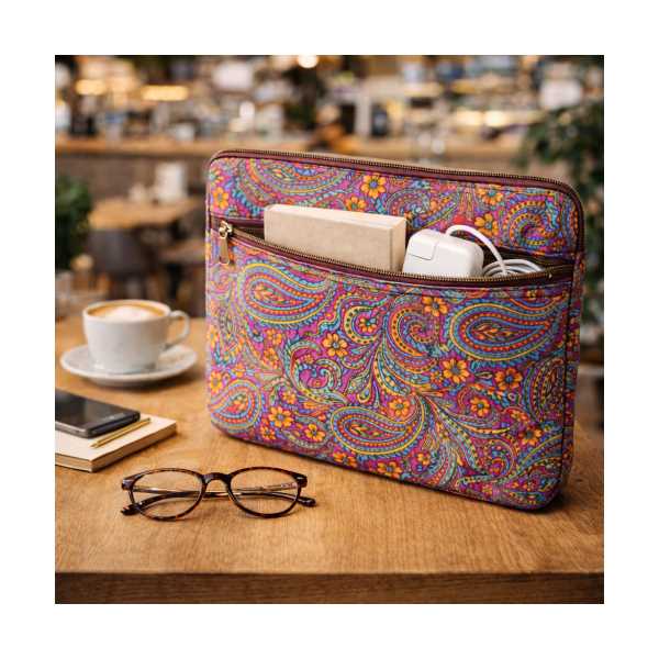 ÇİÇEK DESENLİ CEPLİ LAPTOP ÇANTASI
