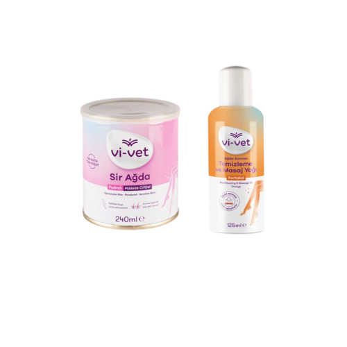 VI VET SIR KAVANOZ AĞDA PUDRALI 240 GR + AĞDA SONRASI TEMIZLEME VE MASAJ YAĞI PORTAKAL 125ML
