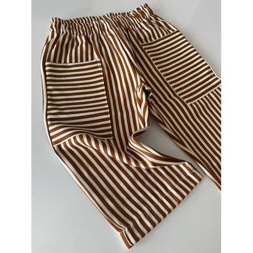 TUBİBEBE KAHVE ÇİZGİLİ CEPLİ UNISEX  KREP PANTOLON