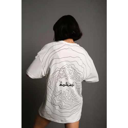 BISIKLET YAKALI SIRT BASKILI OVERSIZE T-SHIRT - BEYAZ