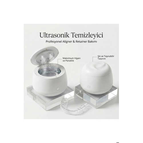ULTRASONIK TEMIZLEYICI ŞEFFAF PLAK, RETAINER, AĞIZLIK VE TAKI TEMIZLEME CIHAZI - BEYAZ