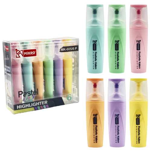 MİKRO MK-605P-6 PASTEL RENK FOSFORLU KALEM 6LI