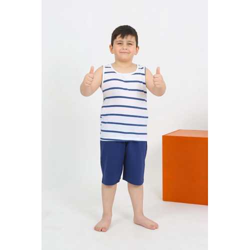 ERKEK ÇOCUK SIFIR KOL ŞORTLU BEYAZ PENYE PIJAMA TAKIMI