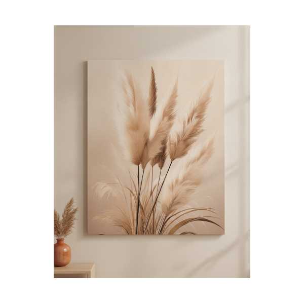 BOHEM PAMPAS OTU KANVAS TABLO | MINIMAL BEJ BOTANIK DUVAR DEKORU